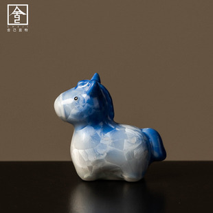 马年新款窑变结晶釉小马茶宠家用桌面装饰摆件家居装饰品茶具配件