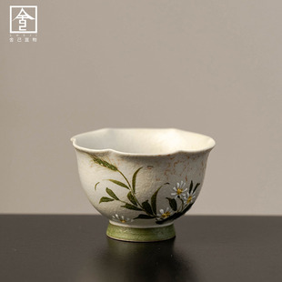 小青柑新款手绘雏菊花口杯家用陶瓷主人杯女士精致品茗杯功夫茶具