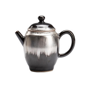 乌金釉手工鎏银茶壶 复古诧寂风泡茶壶单壶 文人高档雅玩壶