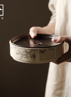 舍己宜物原土色手工壶承圆形禅意干泡台复古小茶台禅意蓄水茶盘