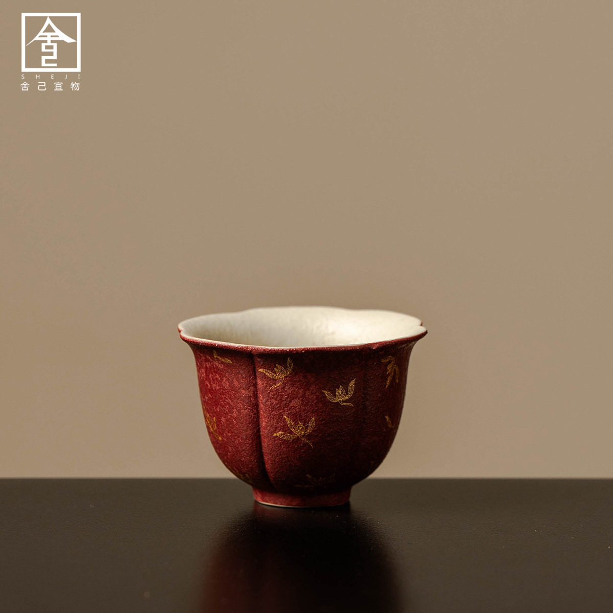 朱砂红陶瓷秋水兰花主人杯家用新中式个人品茗杯女士喝茶杯不烫手