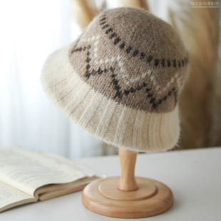 针织渔夫帽女冬季保暖帽费尔岛风护耳毛线帽2025新款大头围显脸小