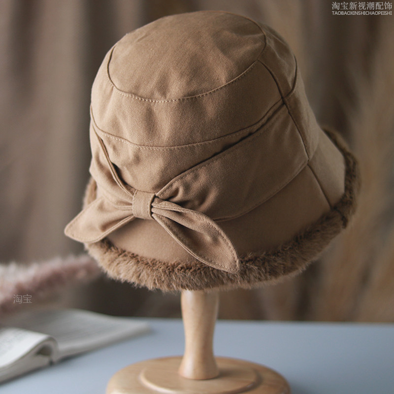 日系渔夫帽女秋冬百搭休闲俏皮蝴蝶结可爱盆帽韩版显瘦毛边保暖帽,服饰配件/皮带/帽子/围巾,帽子,淘宝优惠券,粉丝福利购,淘宝优惠卷