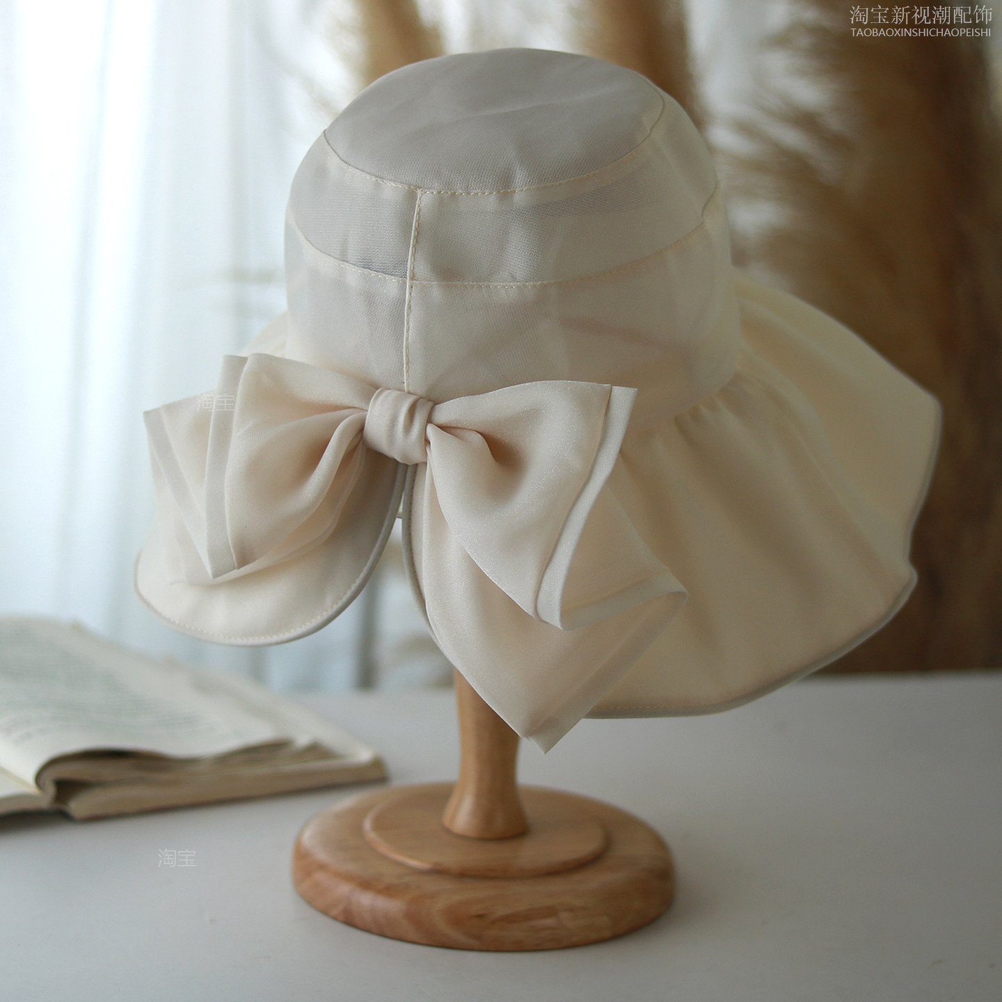 防晒大檐遮阳帽女夏季甜美蝴蝶结渔夫帽女可折叠遮脸百搭显瘦帽子