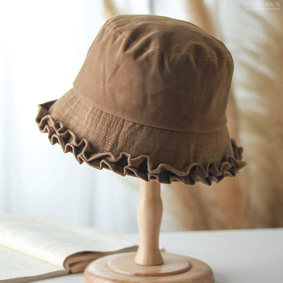 木耳边麂皮绒渔夫帽子女秋冬新款