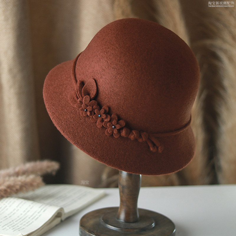 羊毛渔夫帽女秋冬百搭时尚花朵盆帽气质优雅女士新款英伦风复古帽,服饰配件/皮带/帽子/围巾,帽子,淘宝优惠券,粉丝福利购,淘宝优惠卷