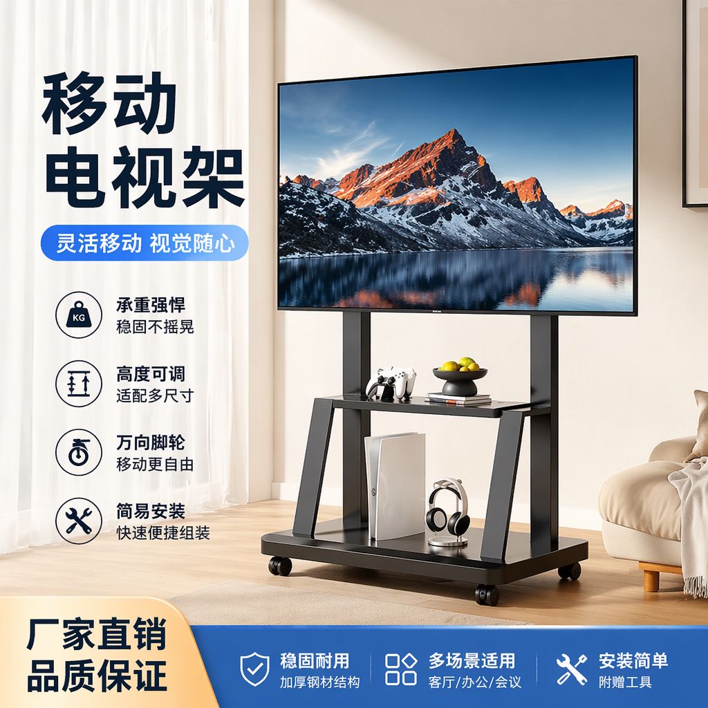 便携电视机移动支架会议室显示器落地推车可移动客厅电视架子