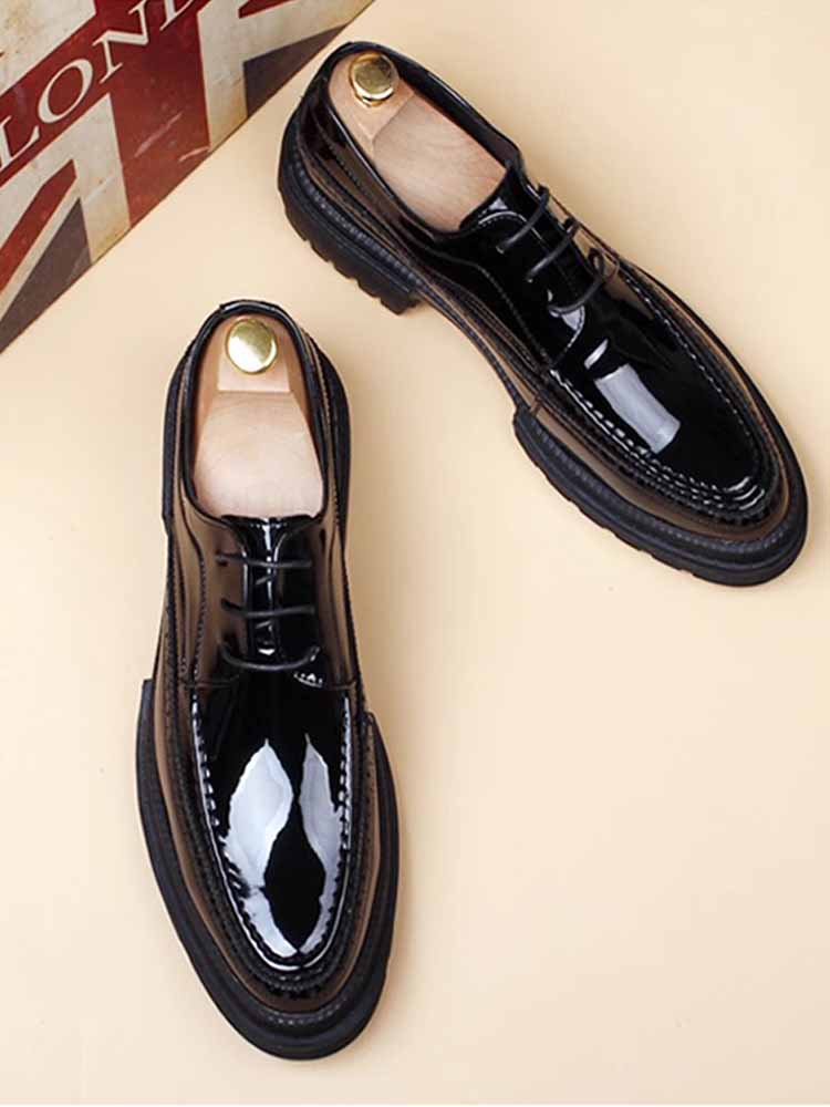 潮牌男士亮皮商务正装尖头皮鞋2025秋冬韩版休闲鞋内增高真皮婚鞋
