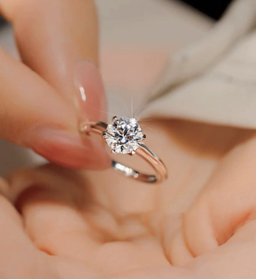 初昕-经典情侣对戒S925银莫桑钻戒指新款结婚纪念礼物闭口不发黑