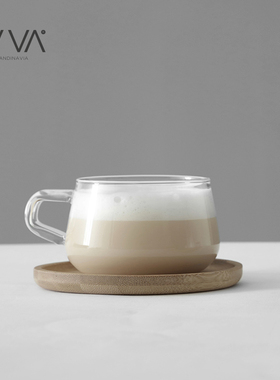 丹麦VIVA经典耐高温玻璃透明办公室咖啡杯带杯托带把泡茶杯奶茶杯