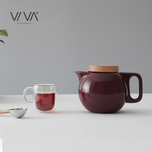 杰米陶瓷茶壶北欧简约陶瓷木盖带不锈钢滤网泡茶壶0.7L 丹麦VIVA