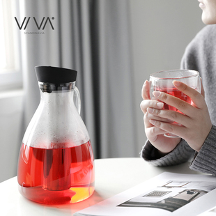 丹麦VIVA 1.4L 分享耐高温玻璃茶壶冰茶水瓶透明玻璃冰茶壶2.1L