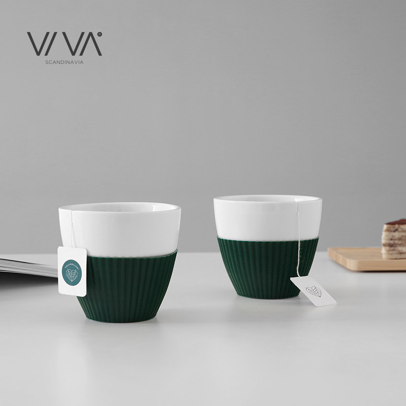 丹麦VIVA 时刻系列陶瓷带杯套茶杯北欧简约茶杯闻香杯2件套250ml