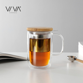 丹麦VIVA 极简双层 单层平衡玻璃茶杯北欧简约带滤网泡茶杯500ml