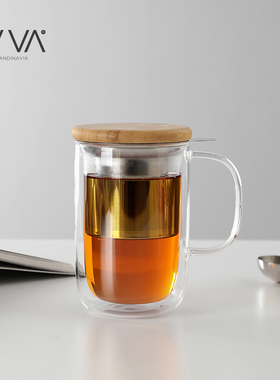 丹麦VIVA 极简双层/单层平衡玻璃茶杯北欧简约带滤网泡茶杯500ml