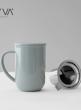 丹麦VIVA 极简系列陶瓷泡茶杯带盖带过滤器办公室男女款杯子500ml