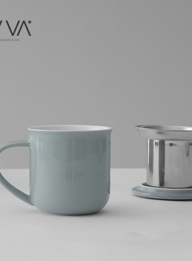 丹麦VIVA  极简系列带把平衡杯北欧中号带茶漏泡茶杯子茶具380ml