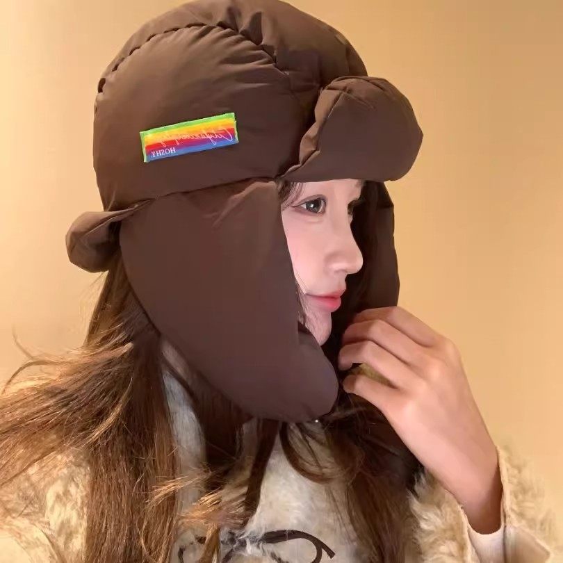 彩虹贴布羽绒雷锋帽子女冬季加厚保暖护耳套头帽户外骑行东北帽潮,服饰配件/皮带/帽子/围巾,帽子,淘宝优惠券,粉丝福利购,淘宝优惠卷