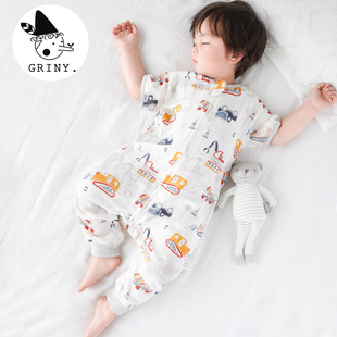 分腿儿童空调房防踢被 宝宝2层竹棉短袖 Griny婴儿纱布睡袋夏季 薄款