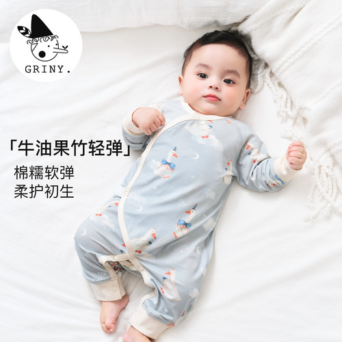 Griny婴儿长袖连体衣和尚衣四季款新生儿宝宝衣服哈衣爬服