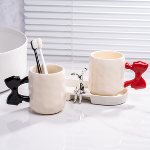 创意漱口杯简约奶油情侣对杯牙刷杯家用牙杯洗漱杯陶瓷牙缸套装