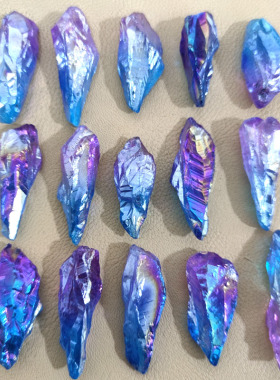 电镀天然水晶柱水晶原石矿石标本摆件diy饰品配件鱼缸造景水晶石