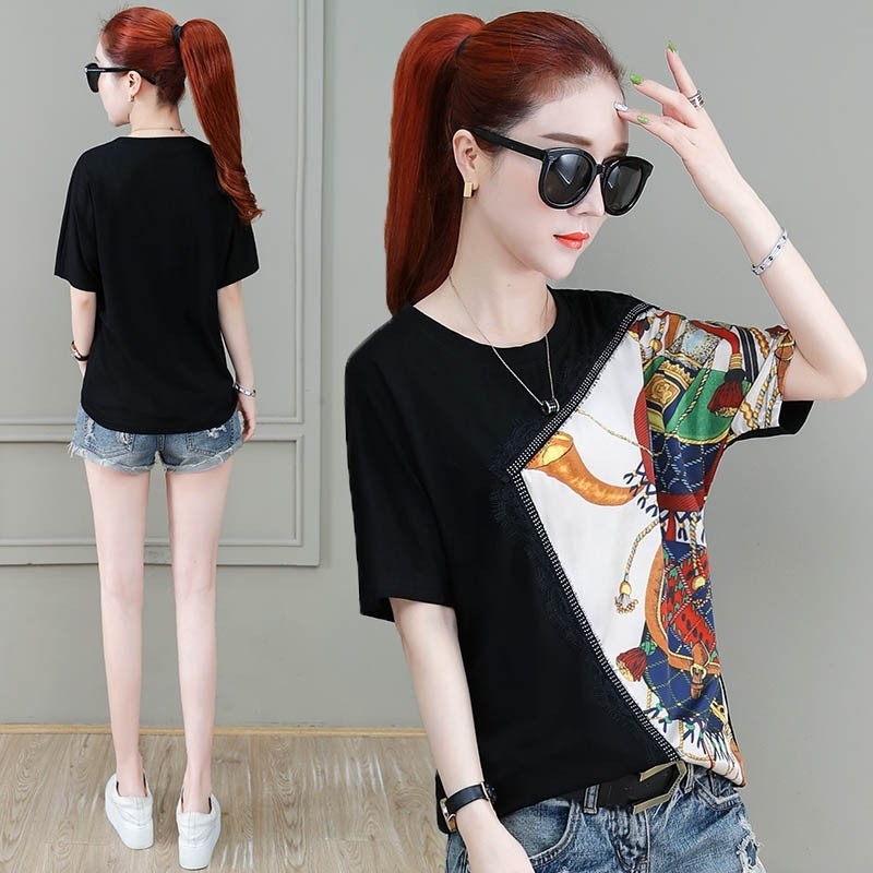欧贝妮女装t恤以纯旗舰店官网短袖女夏装2020年新款时尚洋气宽松