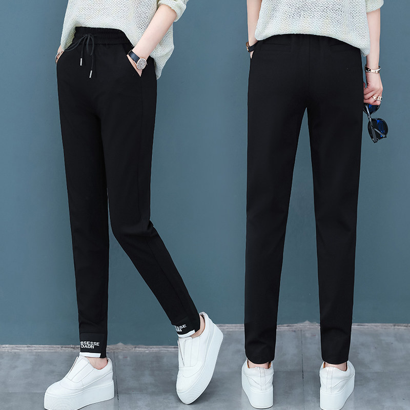 休闲运动裤女哈伦裤2020早春新款女裤韩版宽松薄款长裤束脚裤以纯