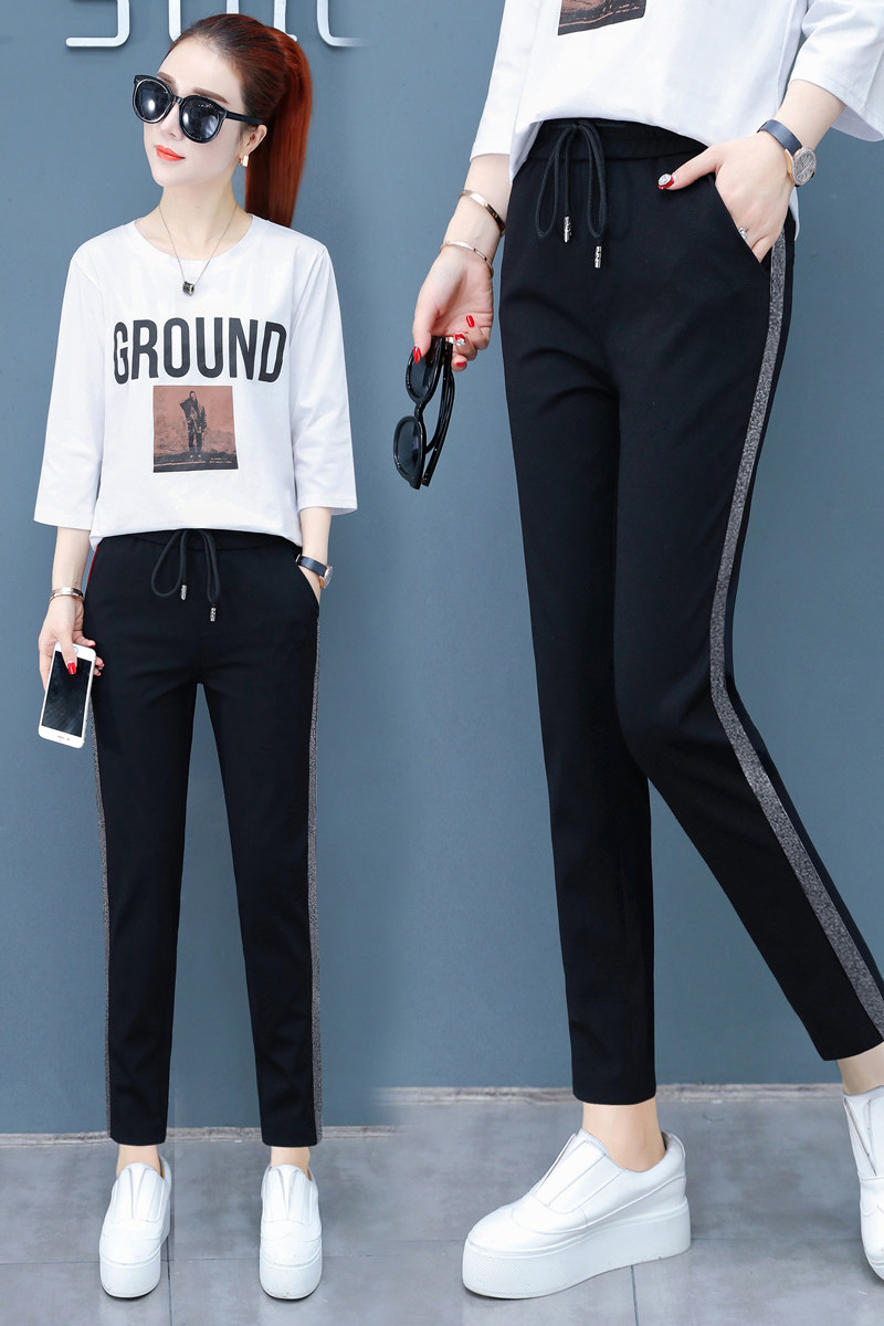 运动裤女宽松以纯官方旗舰店束脚哈伦裤休闲高腰显瘦九分卫裤子秋