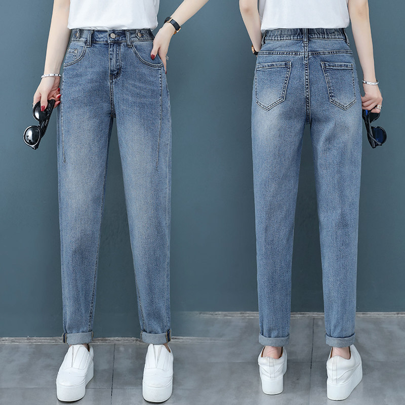 以纯官方旗舰店高腰牛仔裤女直筒宽松显瘦九分萝卜哈伦老爹裤长裤