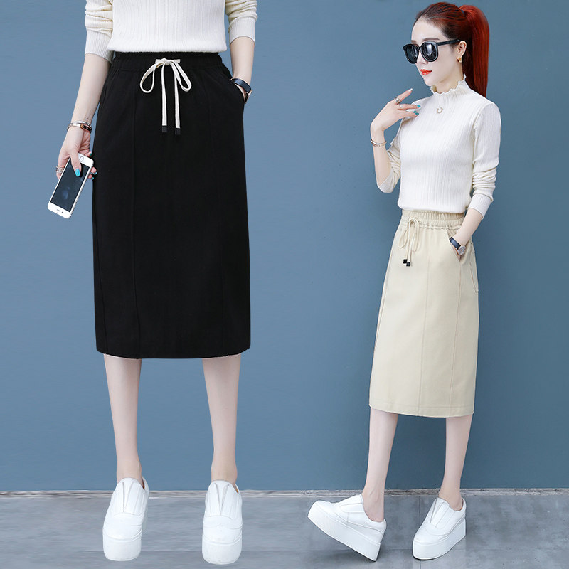 以纯官方旗舰店毛呢半身裙女秋冬季黑色中长款高腰气质半裙a字裙