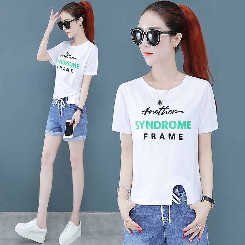 欧贝妮女装夏季上衣潮百搭显瘦T恤2020夏装新款以纯收腰短袖体恤