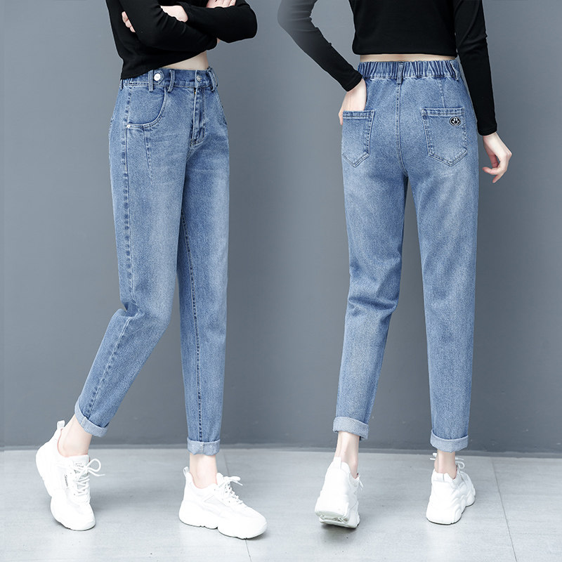 以纯官方旗舰店官网黑色小脚牛仔裤女2020秋冬新款高腰显瘦哈伦裤