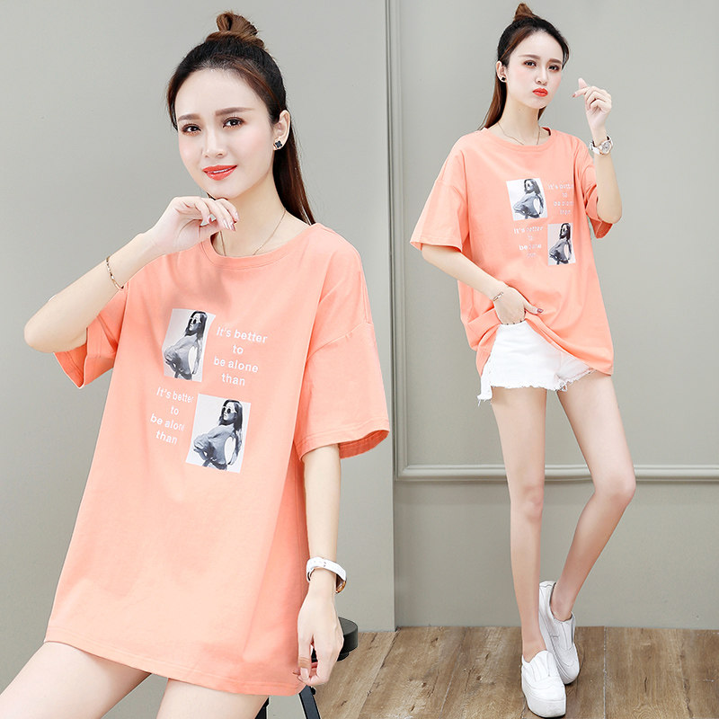以纯薄款短袖体恤女夏季2020新款学生中长款上衣百搭时尚半袖t恤