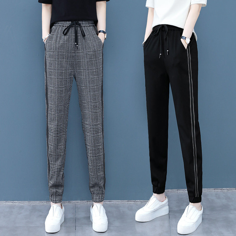 格子休闲裤女2020春秋新款韩版百搭运动裤薄款长裤以纯官方旗舰店