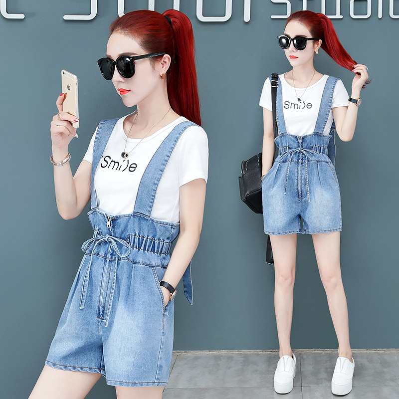 套装短款上衣配高腰裤女2020夏牛仔背带短裤两件套以纯官方旗舰店