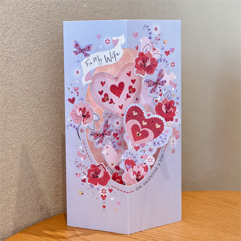 欧美风结婚纪念日祝福卡片送妻子粉嫩爱心送太太立体手写告白贺卡