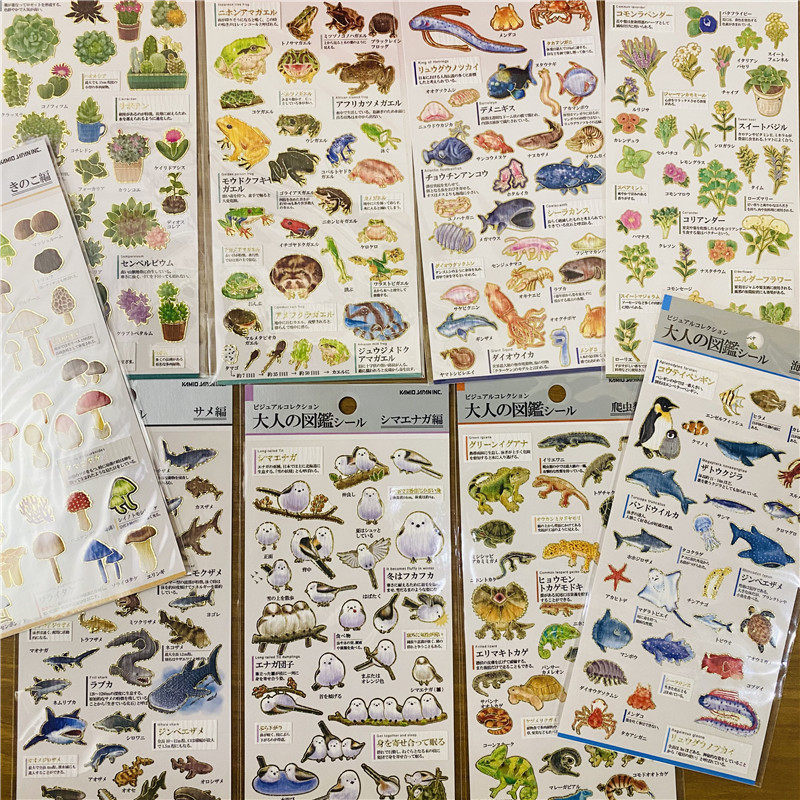 大人的图鉴日本制贴纸动物植物海洋鱼蘑菇青蛙多肉创意装饰贴画