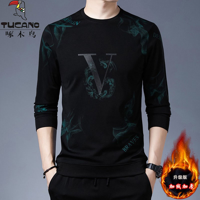 啄木鸟保暖内衣加绒加厚男秋冬季青年圆领印花修身秋裤卫衣外穿潮