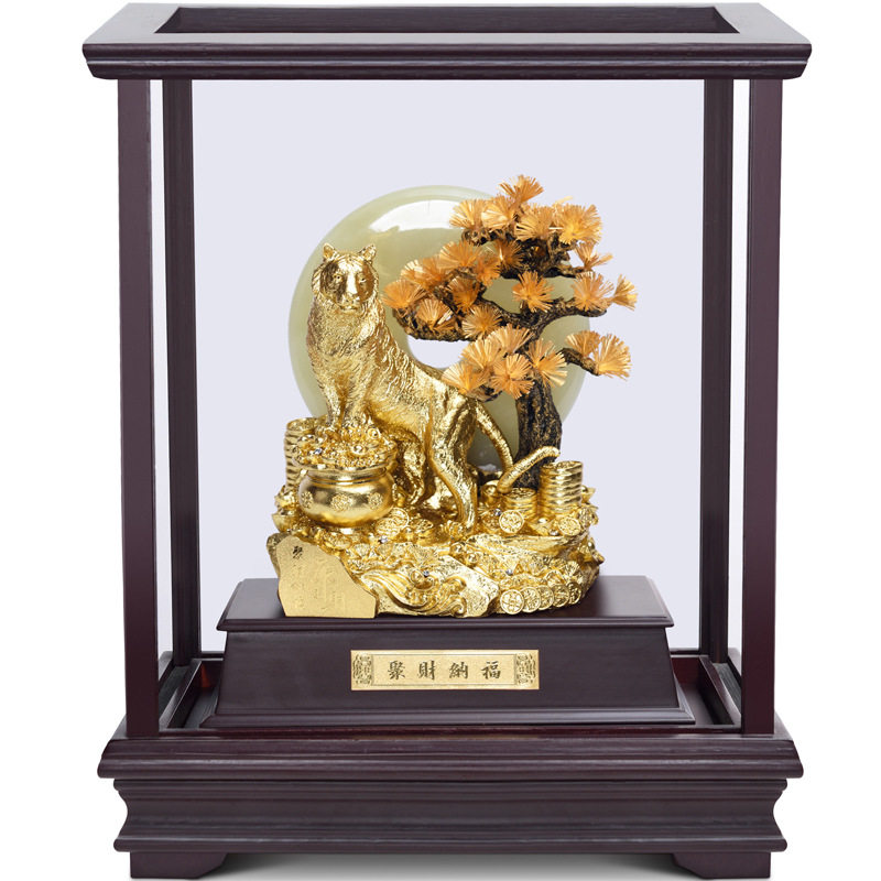 轻奢新品中式金箔老虎摆件家居办