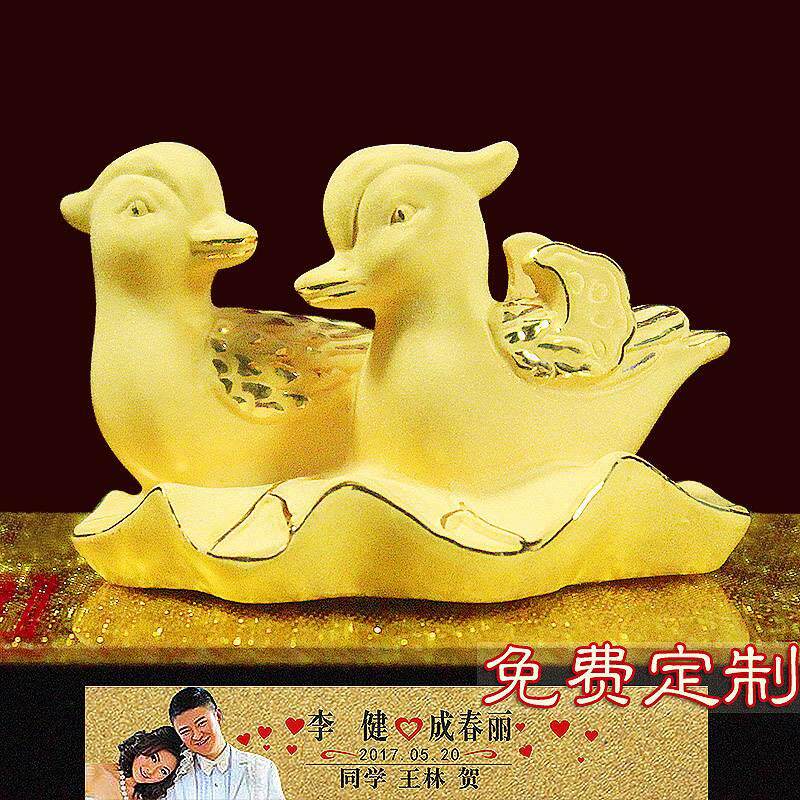 电铸足金鸳鸯戏水一对送朋友结婚礼物婚房摆件个性创意新婚礼品