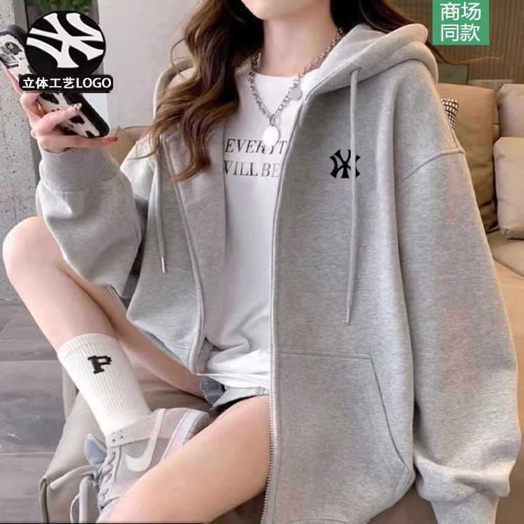 奥莱折扣 潮牌秋冬季宽松爆款拉链开衫外套连帽卫衣女款加绒加厚