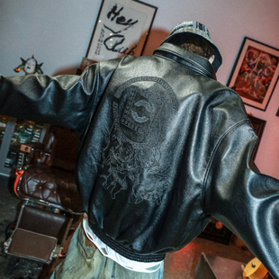 正品支持验货 陈冠希联名马思唯黑魂刺绣机车加棉皮衣皮夹克外套