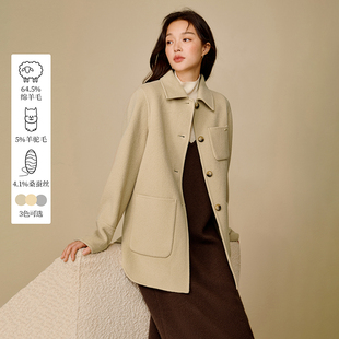 茵曼羊驼毛蚕丝衬衫式双面呢2025冬季女装新款短款毛呢夹克外套