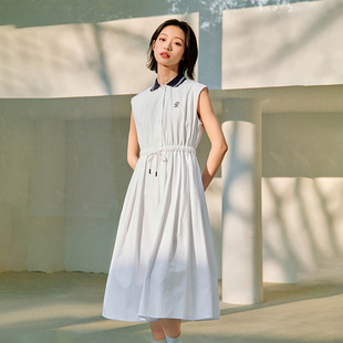 【一秒入夏】茵曼夏季学院风撞色翻领百褶连衣裙女MIU系短袖裙子