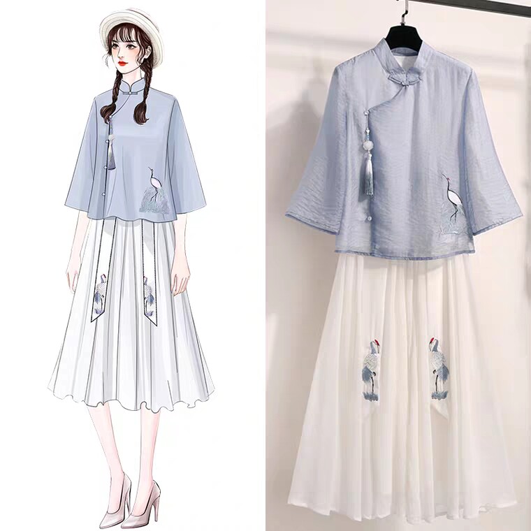古装改良汉元素民国中国风女唐装夏大中学生少女班茶服半身裙套装