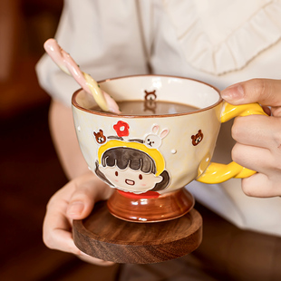 可爱陶瓷早餐杯子女生家用大容量牛奶咖啡马克杯可微波炉加热水杯