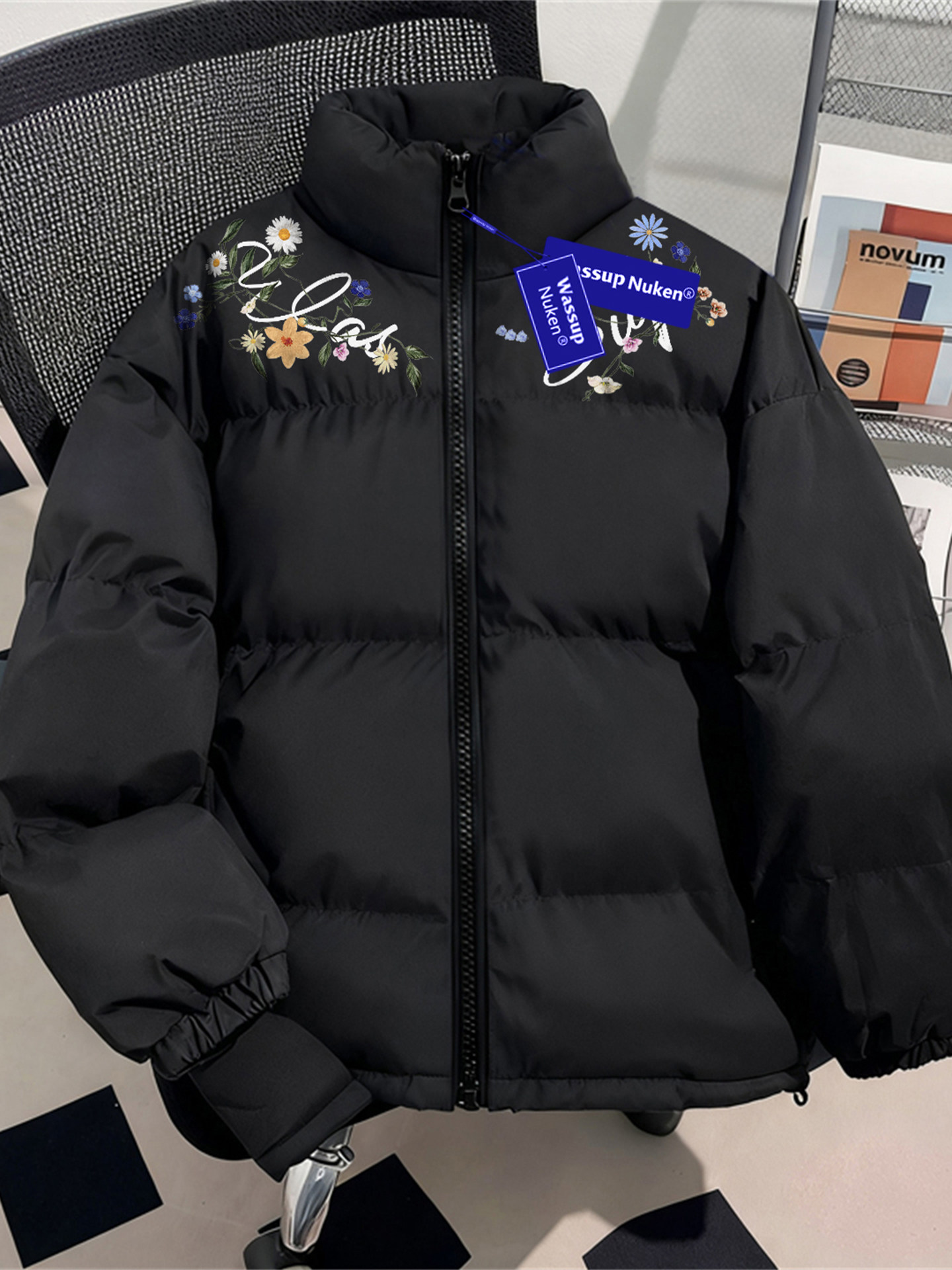 WASSUP Winter Student Down Jacket, Unisex, Versatile High Street Style, Lightweight 90% White Duck Down, Stand Collar, Couple's Outfit