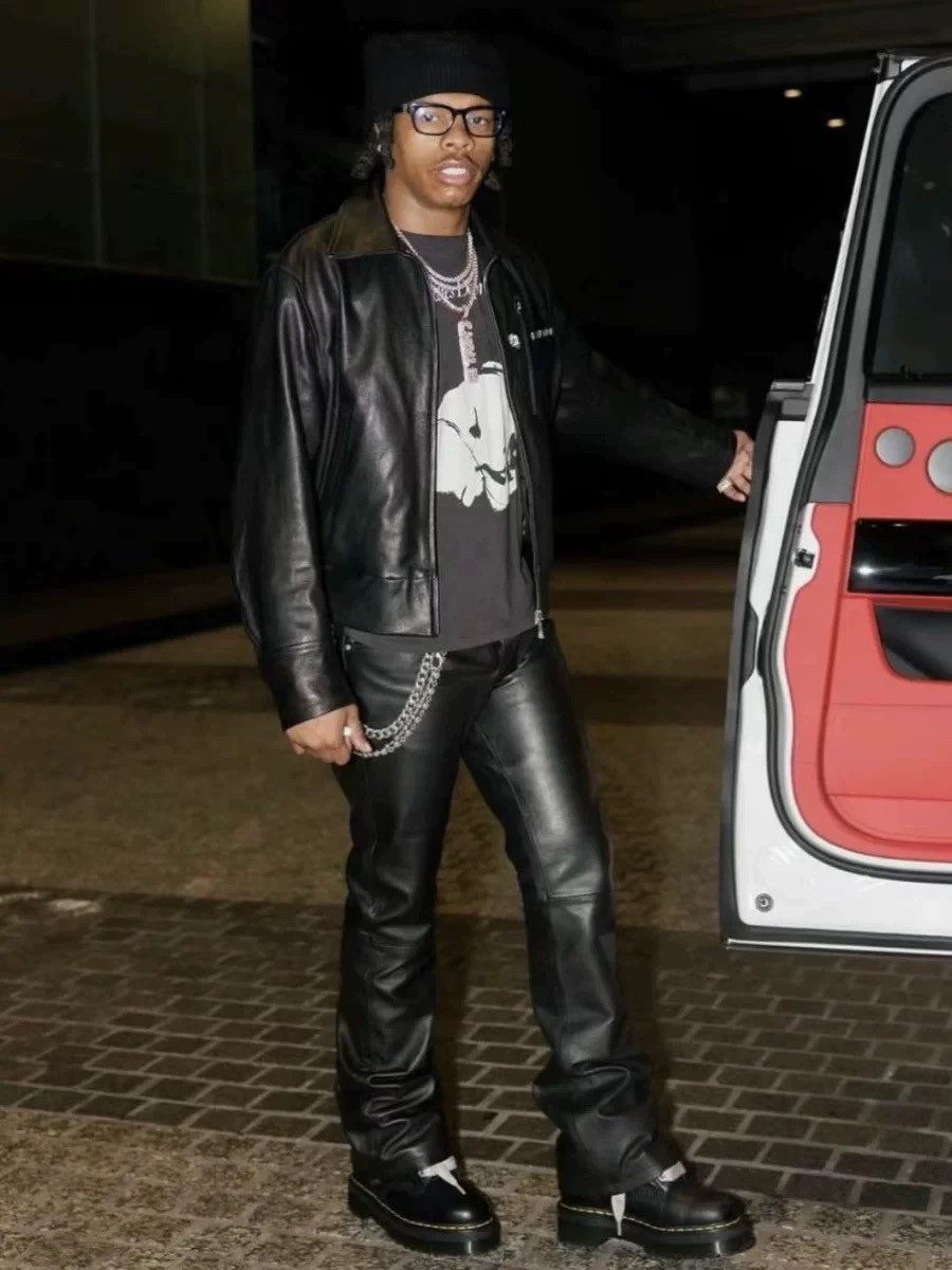 thumbnail for In Stock Erd 24Fw Melancholic Rich Second-Generation Leather Pants, Large Smoke-Dyed, Super Handsome, Slim-Fit, Slightly Loose Casual Pants