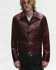 Original New Product Loren Same Style Erd 25Fw Red and Black Leather Jacket Paris Fashion Show Style